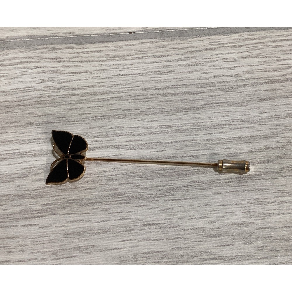 Goldtone Stick Pin w/ Black Enamel Butterfly Vintage